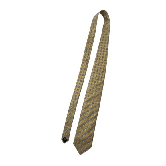 Haggard Men's Silk Necktie Blue Gold Silver Checkered Handmade Designer Tie - Picture 3 of 10